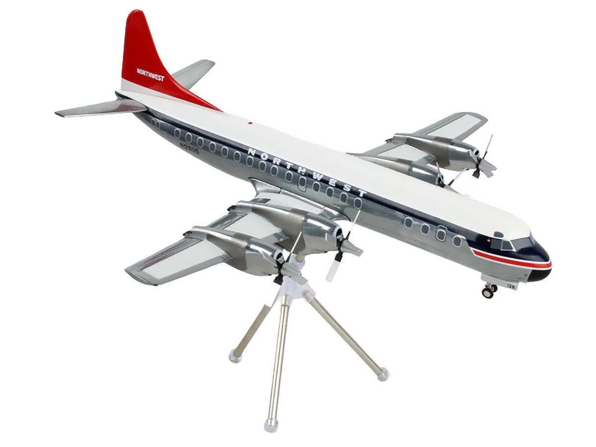 Lockheed L-188 Electra Commercial Aircraft "Northwest Orient" (N128US) White and Gray with Blue Stripes and Red Tail "Gemini 200" Series 1/200 Diecast Model Airplane by GeminiJets - image 4