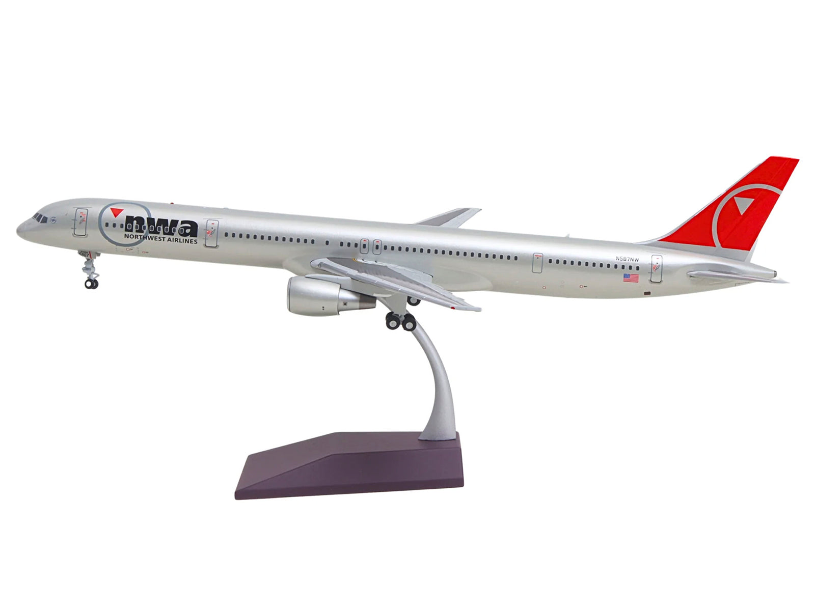Boeing 757-300 Commercial Aircraft "Northwest Airlines" (N587NW) Silver with Red Tail "Gemini 200" Series 1/200 Diecast Model by GeminiJets - image 2