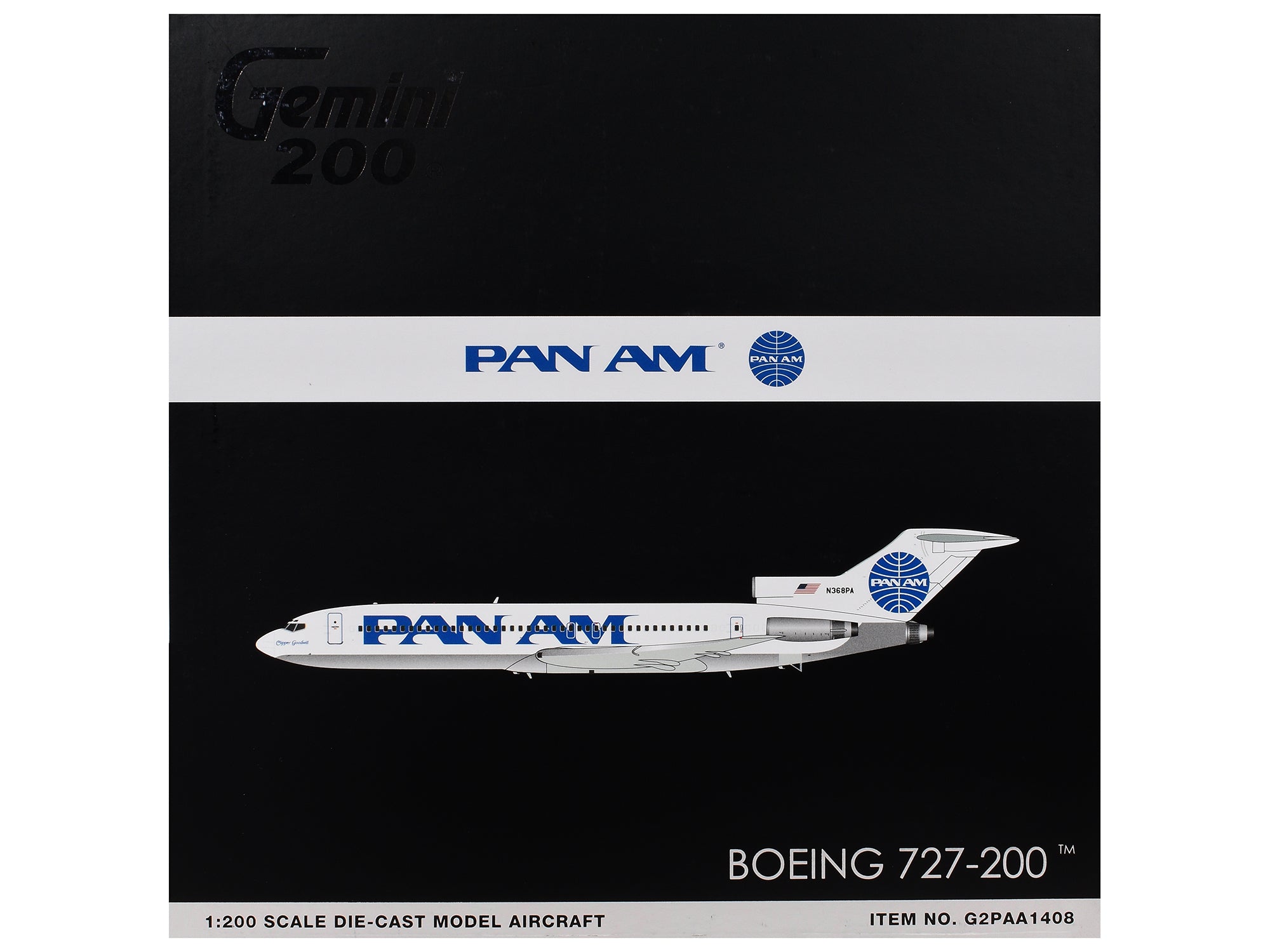 Boeing 727-200 Commercial Aircraft "Pan American World Airways - Clipper Goodwill" (N368PA) White with Blue Tail Graphics "Gemini 200" Series 1/200 Diecast Model Airplane by GeminiJets