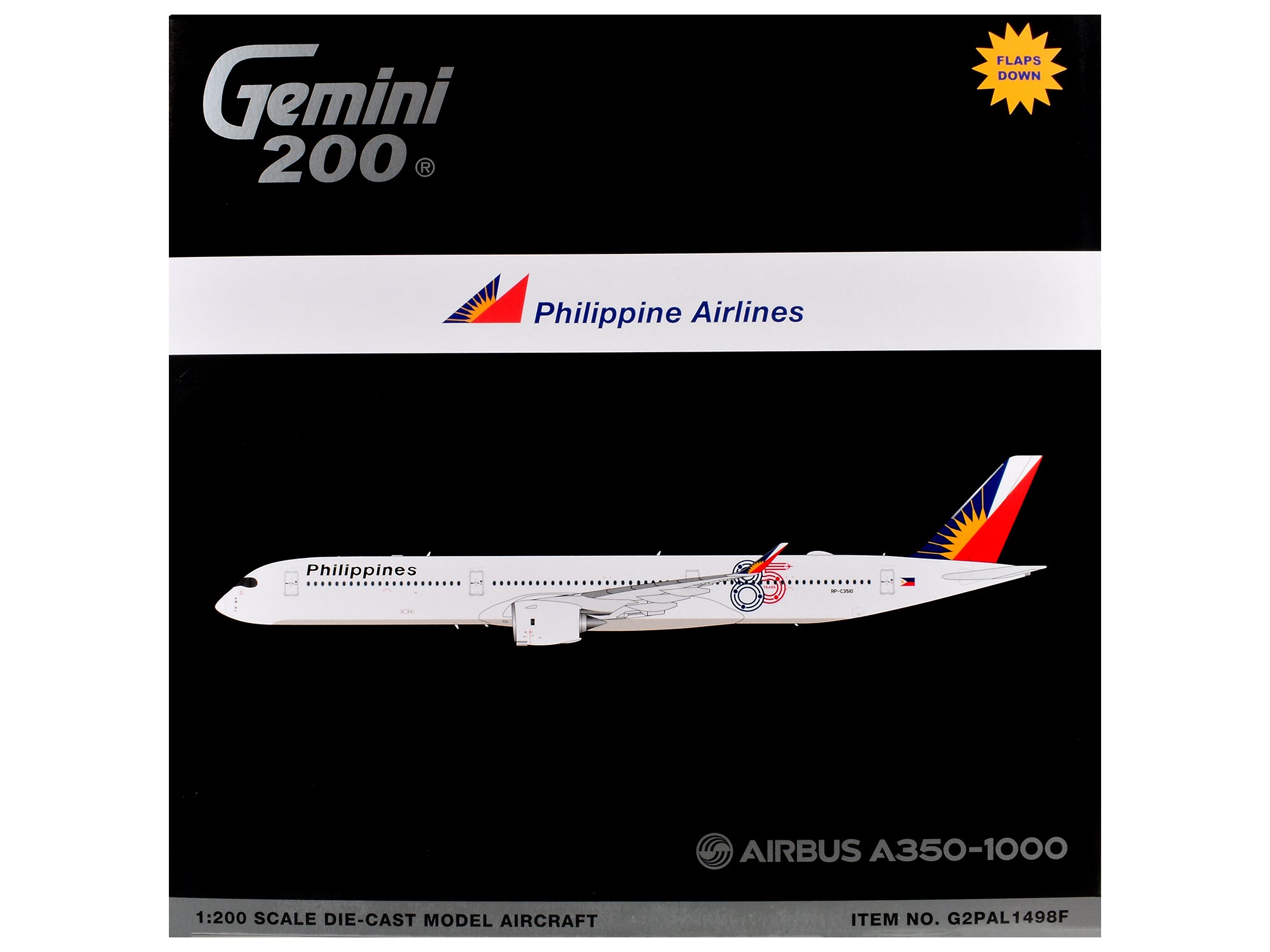Airbus A350-1000 Commercial Aircraft with Flaps Down "Philippine Airlines" (RP-C3510) White with Tail Graphics "Gemini 200" 1/200 Diecast Model Airplane by GeminiJets - image 3