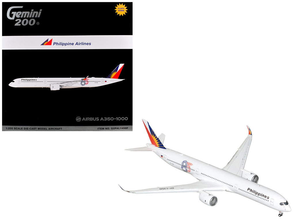Airbus A350-1000 Commercial Aircraft with Flaps Down "Philippine Airlines" (RP-C3510) White with Tail Graphics "Gemini 200" 1/200 Diecast Model Airplane by GeminiJets