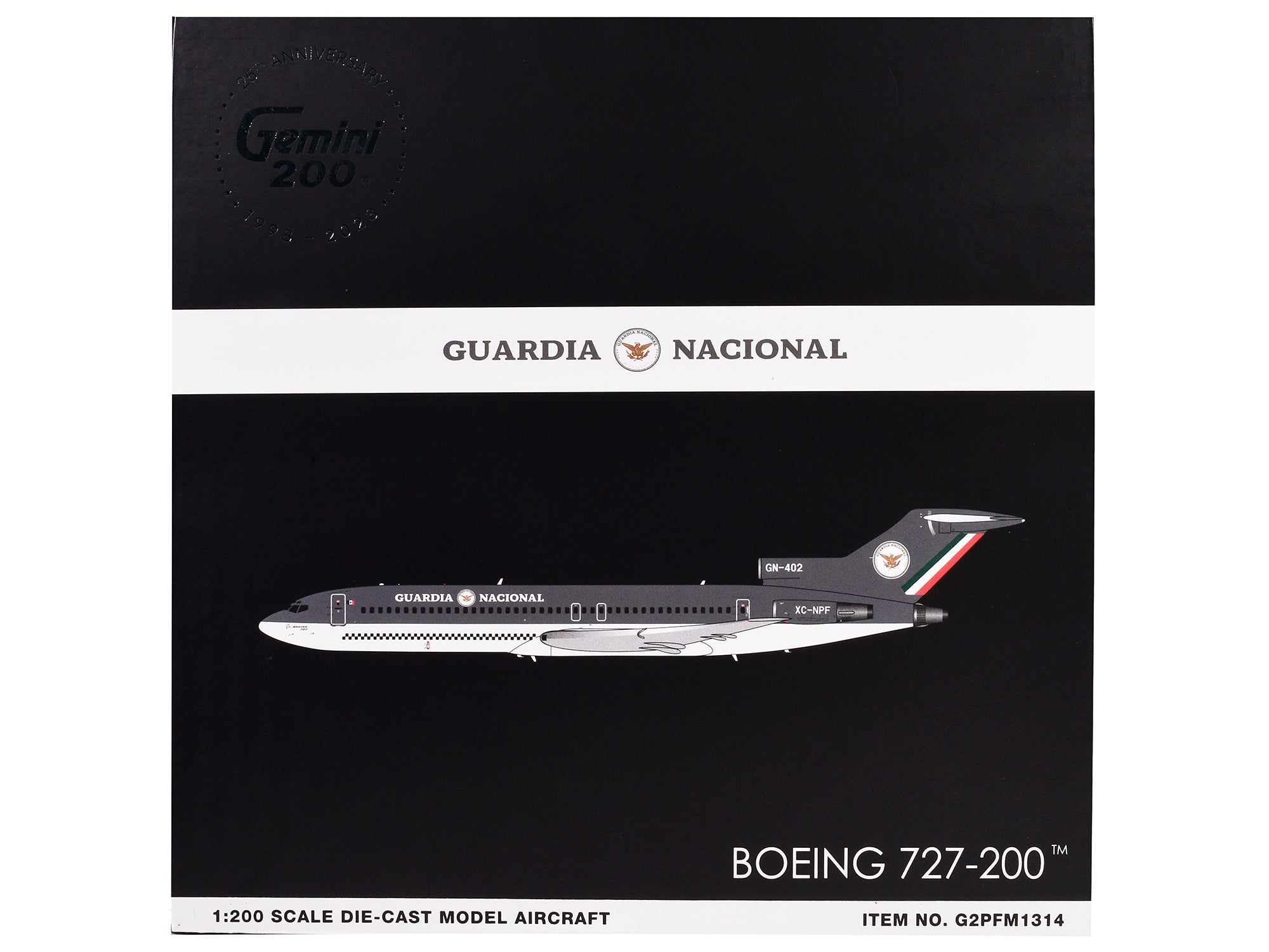 Boeing 727-200 Commercial Aircraft "Guardia Nacional (Mexican National Guard)" (XC-NPF) Gray and White "Gemini 200" Series 1/200 Diecast Model Airplane by GeminiJets - image 3