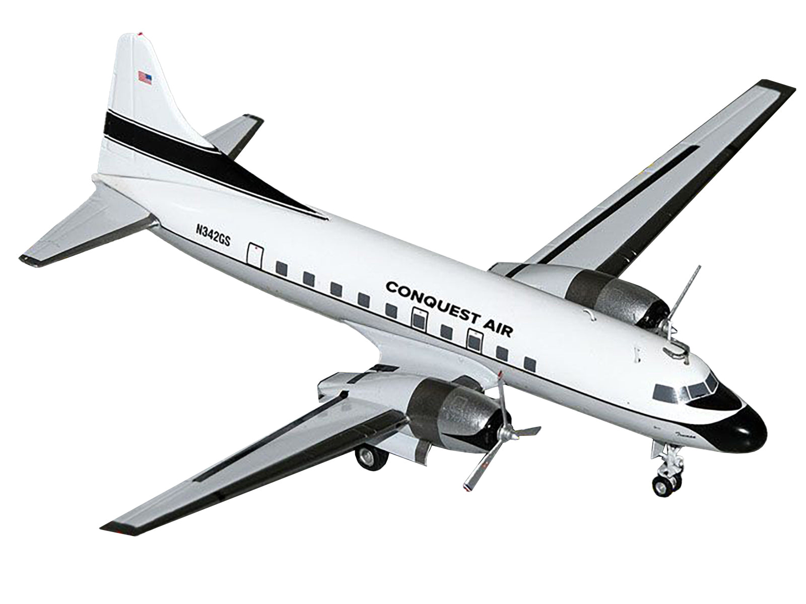Convair C-131 Commercial Aircraft "Conquest Air Cargo" (N342GS) White with Black Tail Stripes "Gemini 200" Series 1/200 Diecast Model Airplane by GeminiJets - image 2