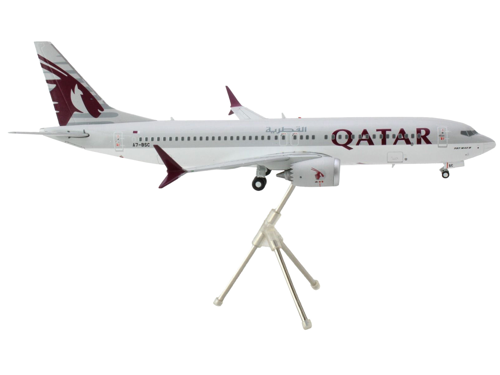 Boeing 737 MAX 8 Commercial Aircraft "Qatar Airways" Gray and White with Tail Graphics "Gemini 200" Series 1/200 Diecast Model Airplane by GeminiJets - image 2