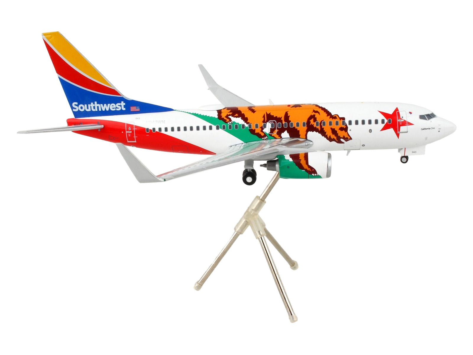 Boeing 737-700 Commercial Aircraft "Southwest Airlines - California One" California Flag Livery "Gemini 200" Series 1/200 Diecast Model Airplane by GeminiJets - image 2