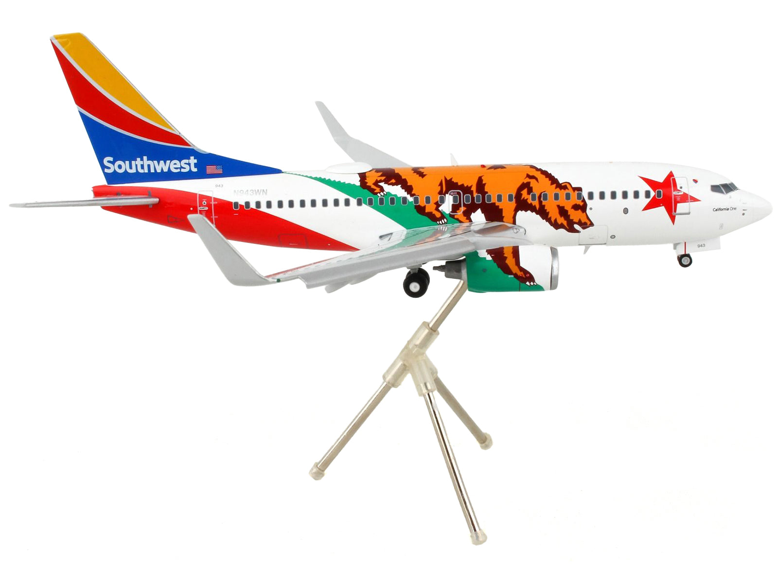 Boeing 737-700 Commercial Aircraft with Flaps Down "Southwest Airlines - California One" California Flag Livery "Gemini 200" Series 1/200 Diecast Model Airplane by GeminiJets - image 2