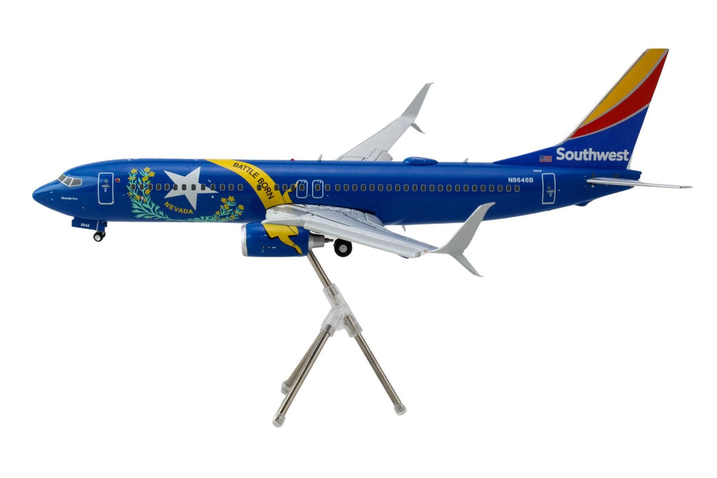 Boeing 737-800 Commercial Aircraft with Flaps Down "Southwest Airlines - Nevada One" (N8646B) Blue with Tail Stripes "Gemini 200" Series 1/200 Diecast Model Airplane by GeminiJets - image 2