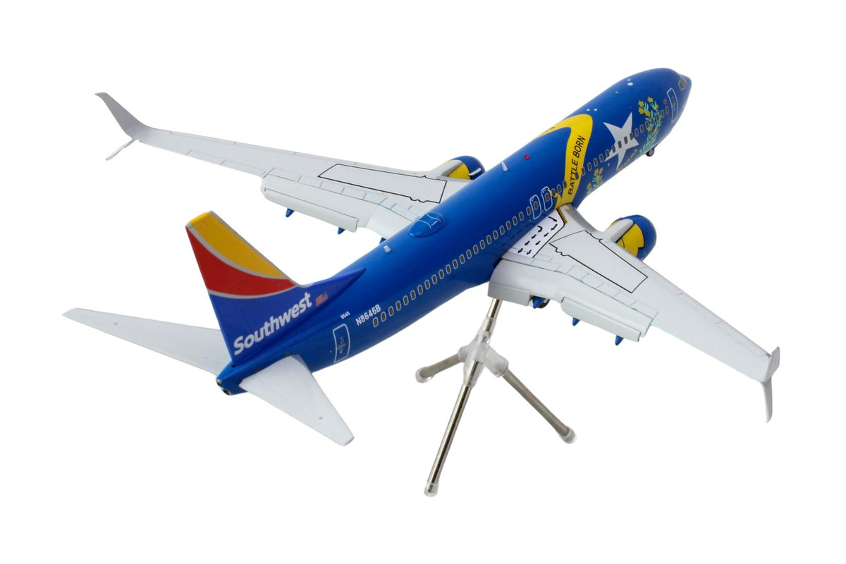 Boeing 737-800 Commercial Aircraft with Flaps Down "Southwest Airlines - Nevada One" (N8646B) Blue with Tail Stripes "Gemini 200" Series 1/200 Diecast Model Airplane by GeminiJets - image 3