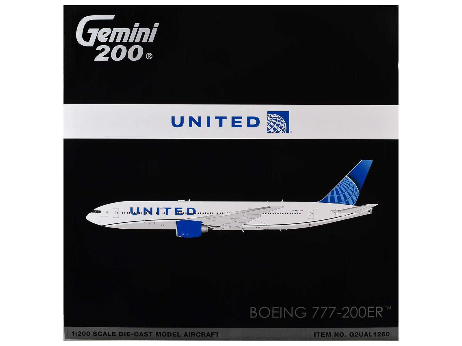 Boeing 777-200ER Commercial Aircraft "United Airlines" (N798UA) White with Blue Tail "Gemini 200" Series 1/200 Diecast Model by GeminiJets - image 3