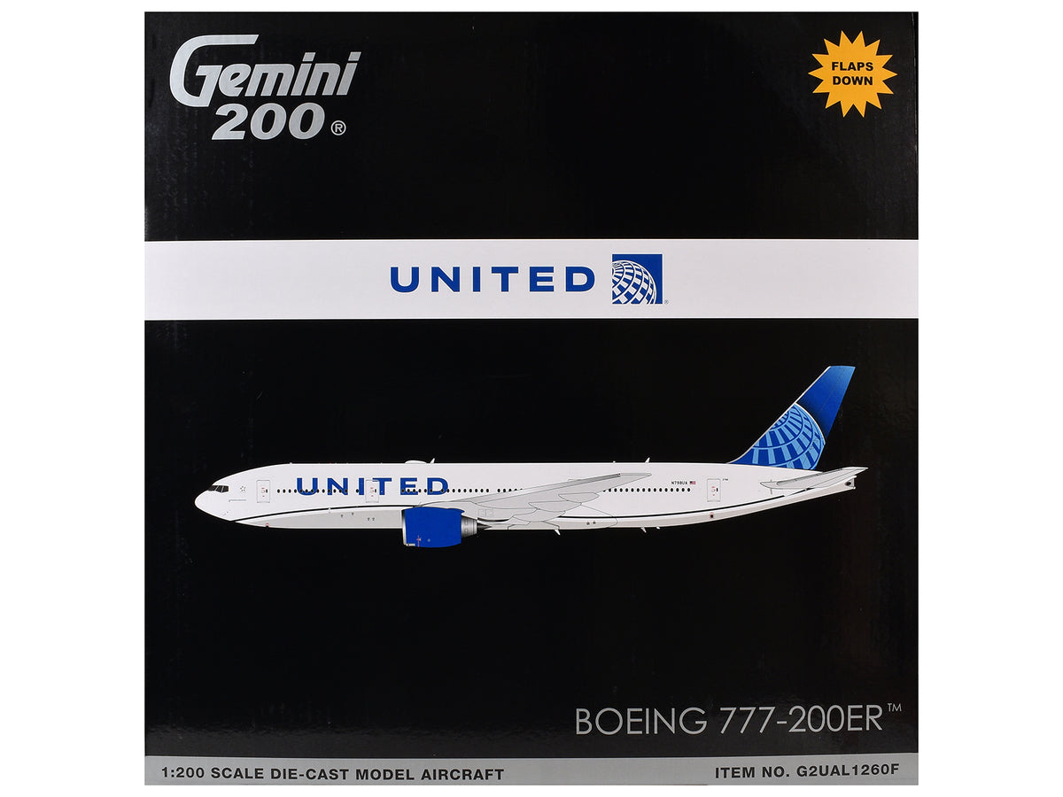 Boeing 777-200ER Commercial Aircraft with Flaps Down "United Airlines" (N798UA) White with Blue Tail "Gemini 200" Series 1/200 Diecast Model by GeminiJets - image 3