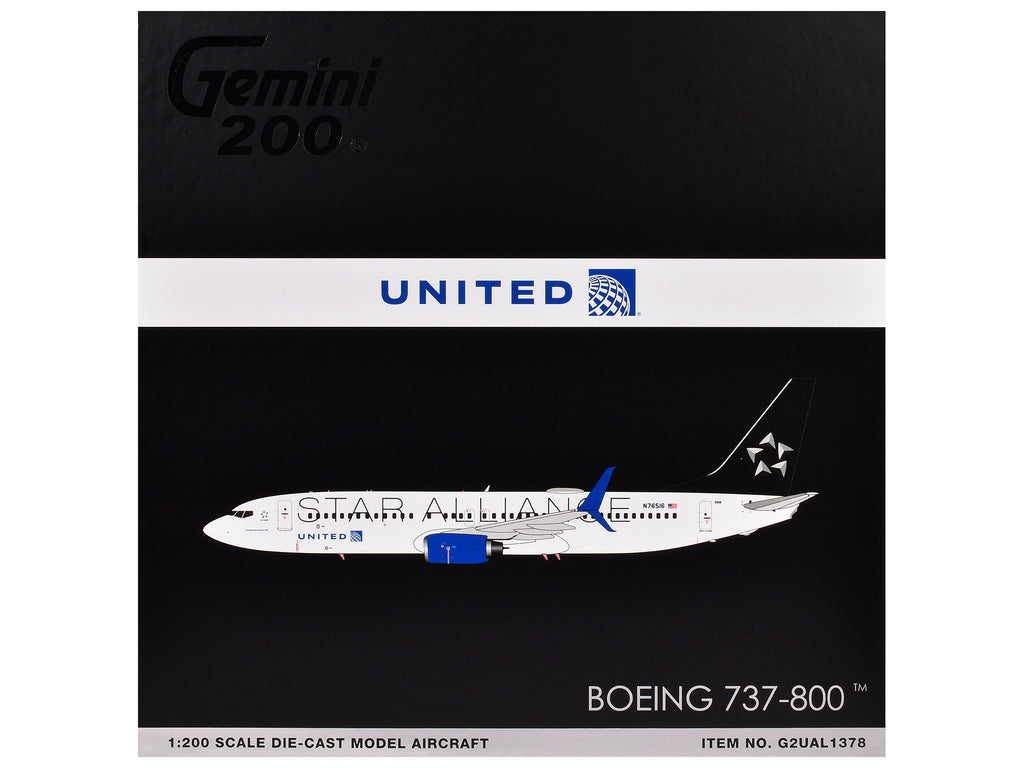 Boeing 737-800 Commercial Aircraft "United Airlines Star Alliance" (N76516) White with Black Tail "Gemini 200" Series 1/200 Diecast Model Airplane by GeminiJets - image 3