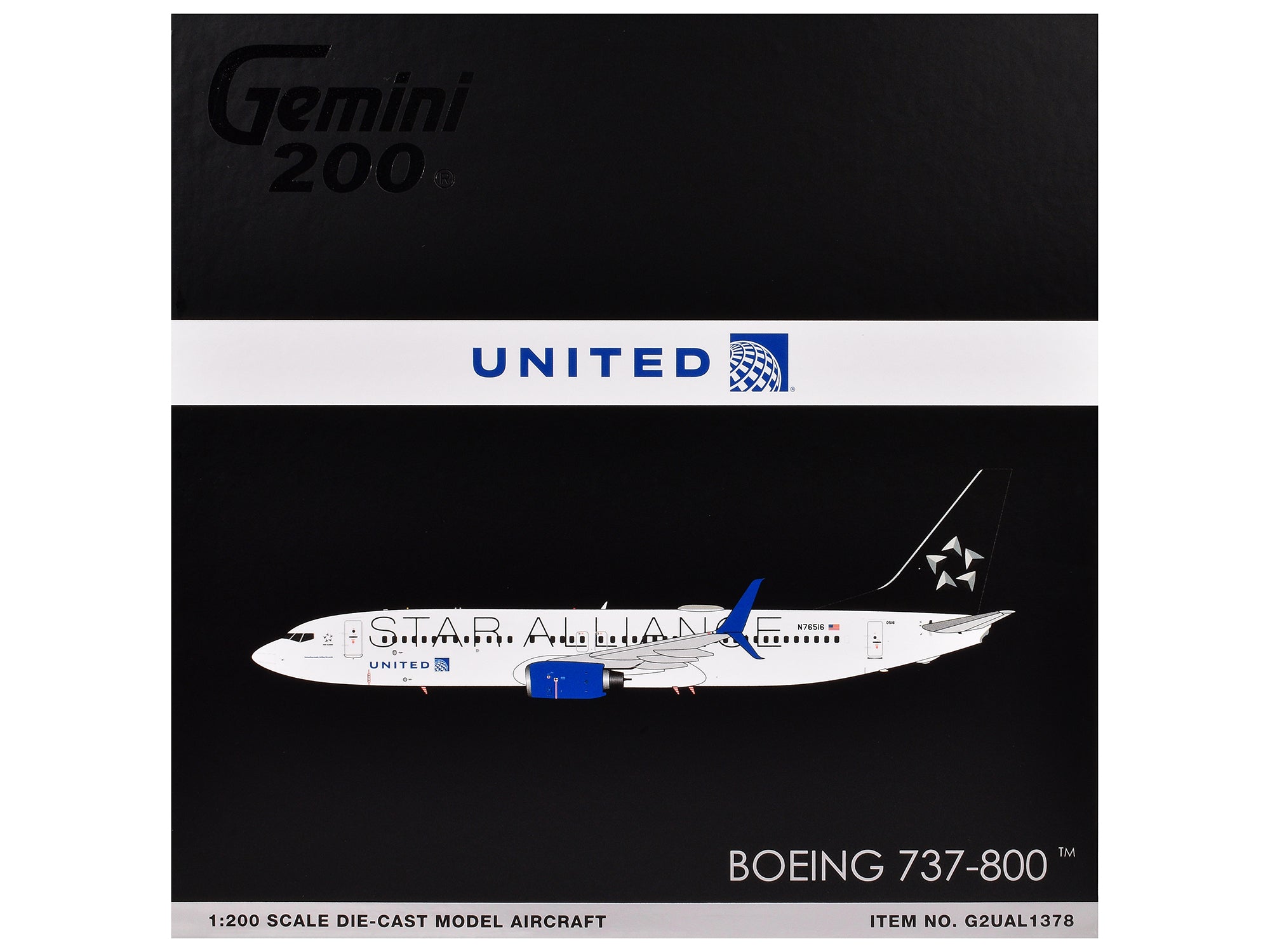 Boeing 737-800 Commercial Aircraft "United Airlines Star Alliance" (N76516) White with Black Tail "Gemini 200" Series 1/200 Diecast Model Airplane by GeminiJets - image 3