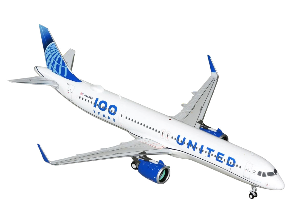 Airbus A321neo Commercial Aircraft "United Airlines 100th Anniversary" (N44550) White with Blue Tail "Gemini 200" Series 1/200 Diecast Model Airplane by GeminiJets - image 2
