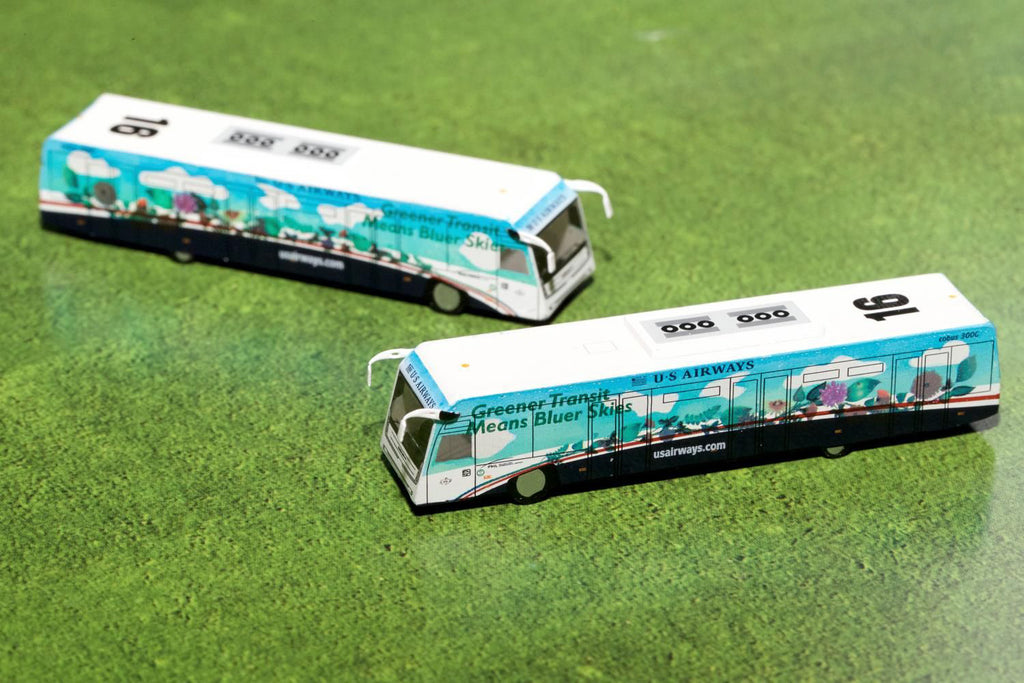 Cobus 3000 Passenger Bus White and Blue with Graphics "US Airways Shuttle Bus - Greener Transit" 2 Piece Set "Gemini 200" Series Diecast Models by GeminiJets - image 2