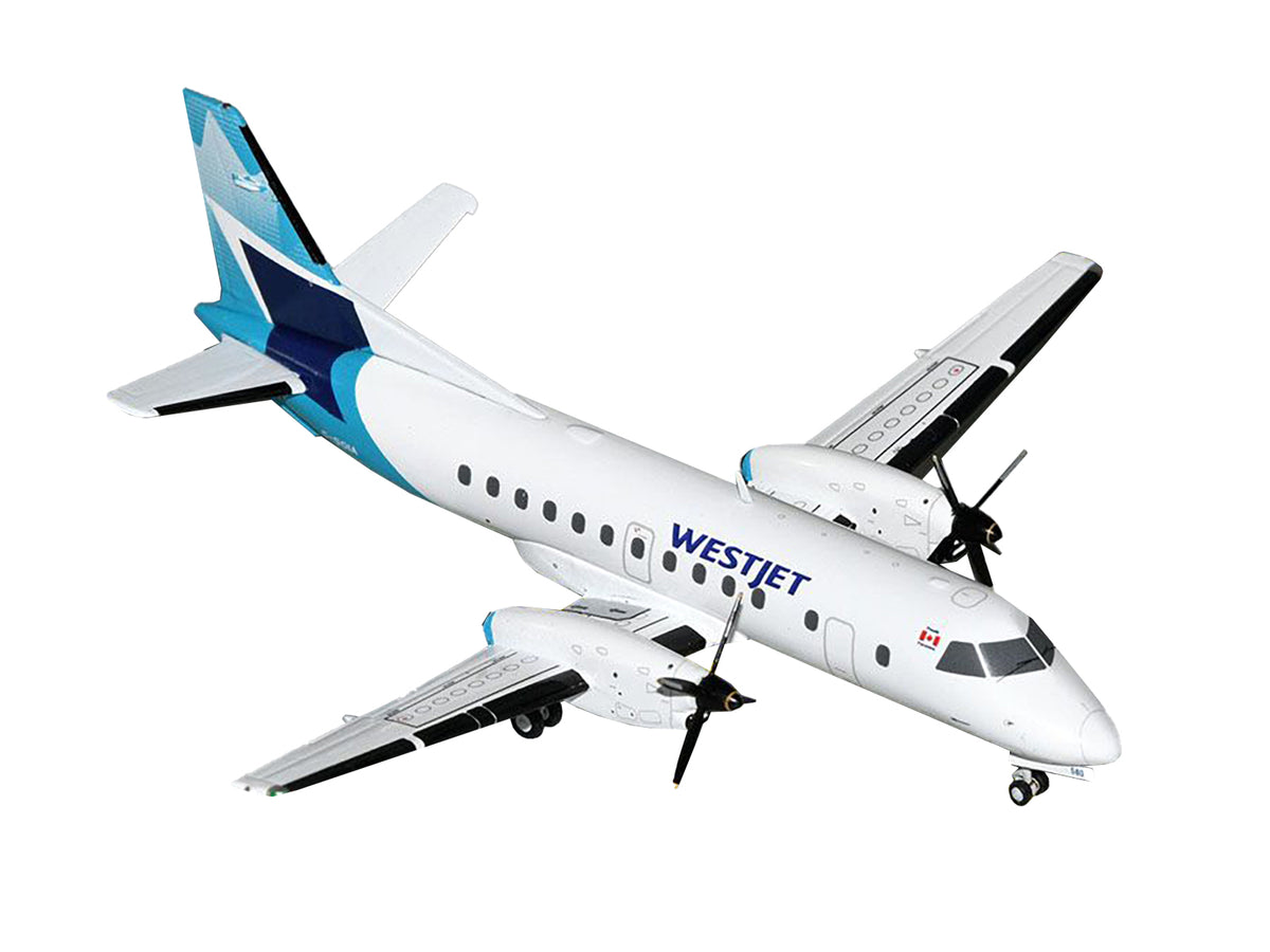 Saab 340B Commercial Aircraft "WestJet" (C-GOIA) White with Blue Stripes and Tail "Gemini 200" Series 1/200 Diecast Model Airplane by GeminiJets - image 2