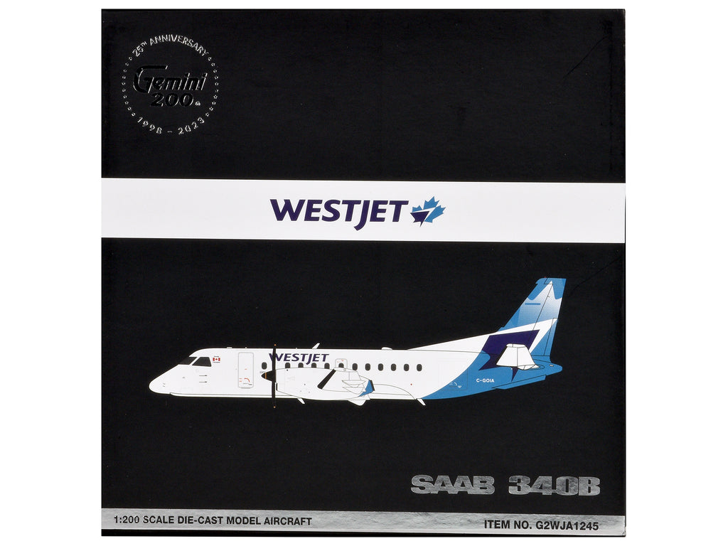 Saab 340B Commercial Aircraft "WestJet" (C-GOIA) White with Blue Stripes and Tail "Gemini 200" Series 1/200 Diecast Model Airplane by GeminiJets - image 3