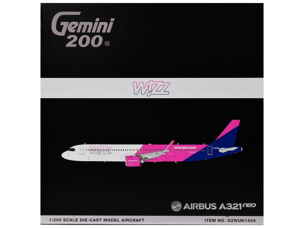 Airbus A321neo Commercial Aircraft "Wizz Air" (G-WUNB) White and Pink with Purple Tail "Gemini 200" Series 1/200 Diecast Model by GeminiJets - image 3