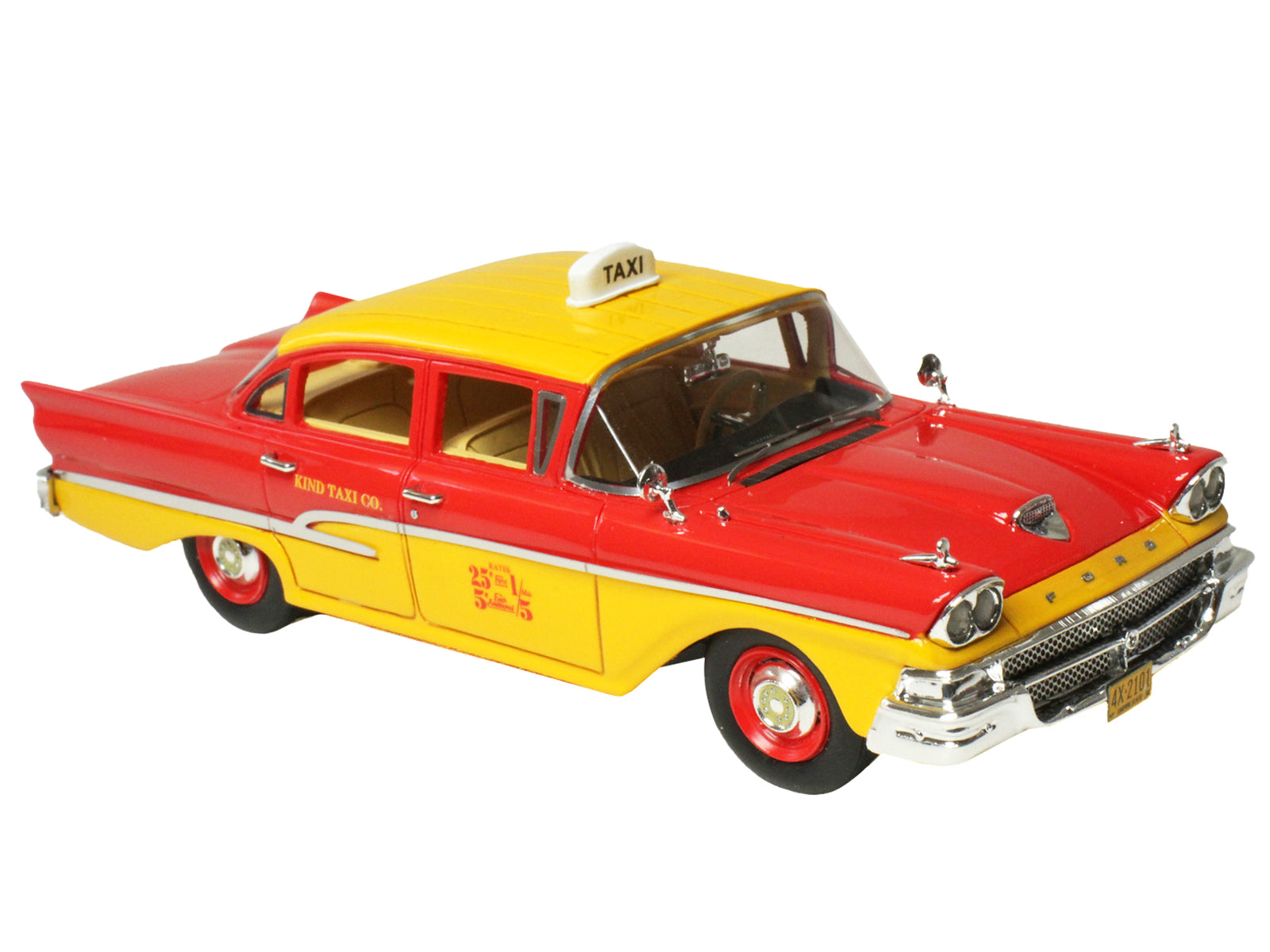 1958 Ford Custom 300 Taxi Cab "Kind Taxi Co." Red and Yellow with Yellow Interior Limited Edition to 200 pieces Worldwide 1/43 Model Car by Goldvarg Collection - image 2
