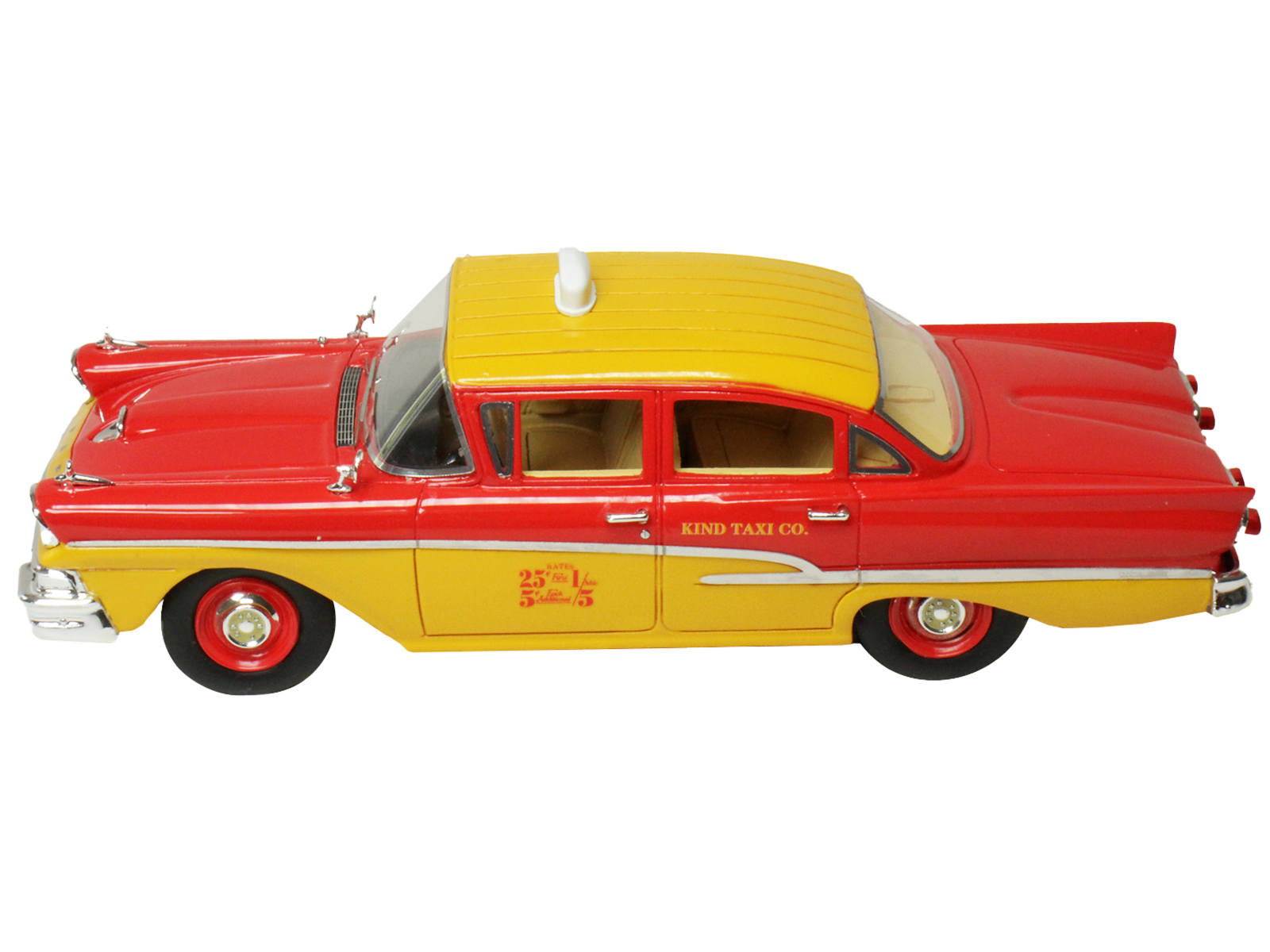 1958 Ford Custom 300 Taxi Cab "Kind Taxi Co." Red and Yellow with Yellow Interior Limited Edition to 200 pieces Worldwide 1/43 Model Car by Goldvarg Collection - image 3