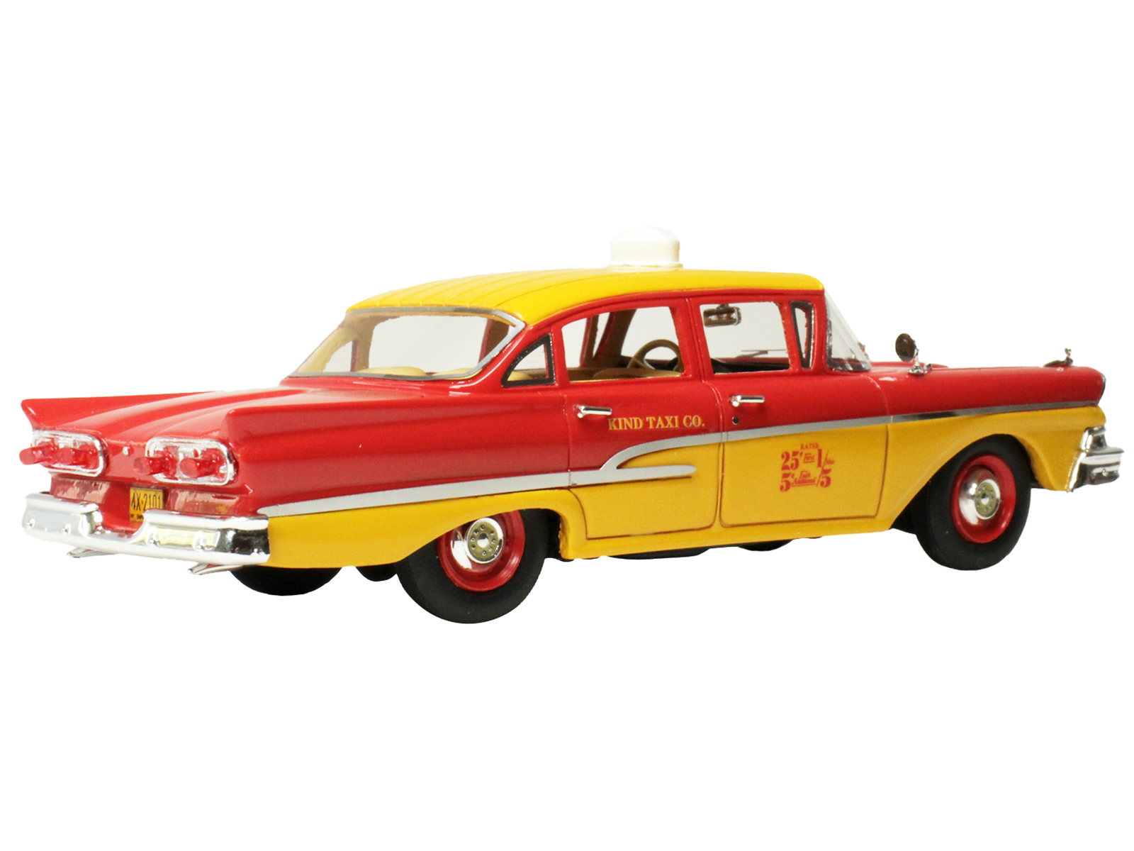 1958 Ford Custom 300 Taxi Cab "Kind Taxi Co." Red and Yellow with Yellow Interior Limited Edition to 200 pieces Worldwide 1/43 Model Car by Goldvarg Collection - image 5