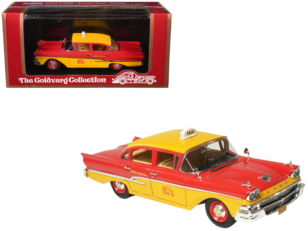 1958 Ford Custom 300 Taxi Cab "Kind Taxi Co." Red and Yellow with Yellow Interior Limited Edition to 200 pieces Worldwide 1/43 Model Car by Goldvarg Collection
