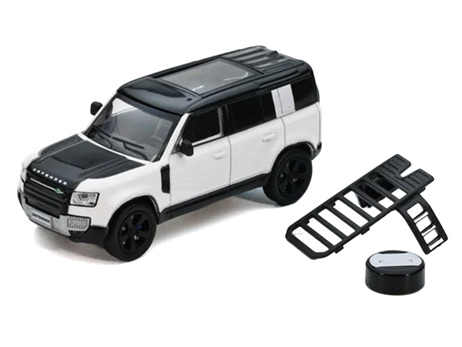 Land Rover Defender 110 White Metallic with Black Top and Roof Rack 1/64 Diecast Model Car by GCD x Enchery
