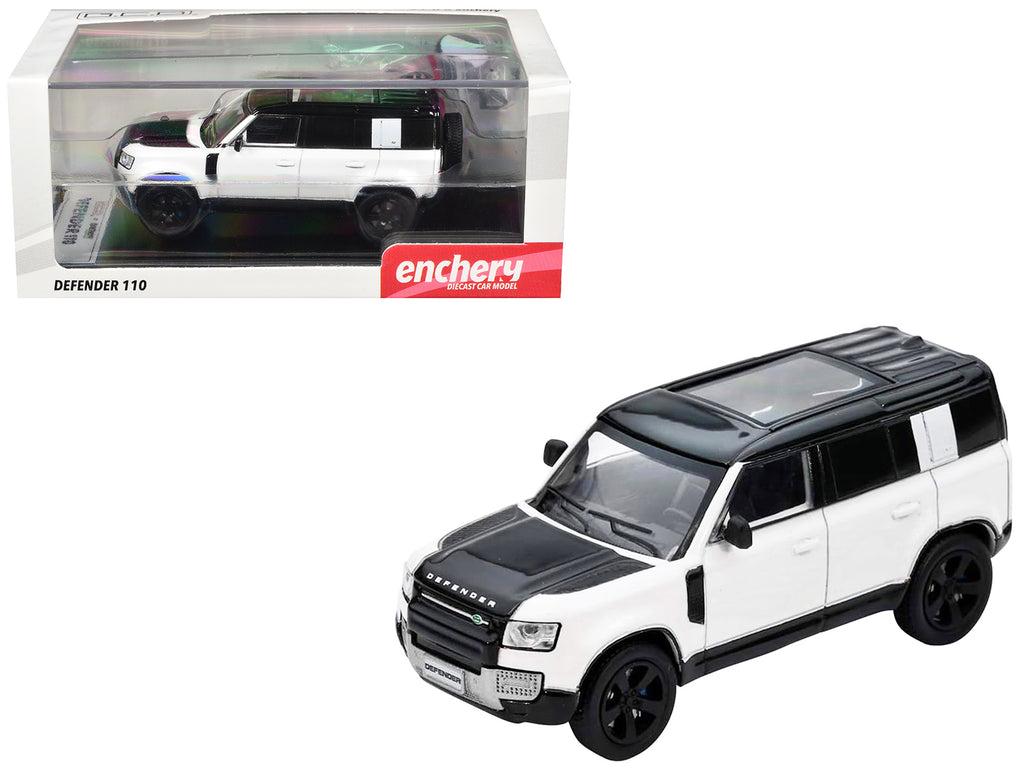 Land Rover Defender 110 White Metallic with Black Top and Roof Rack 1/64 Diecast Model Car by GCD x Enchery