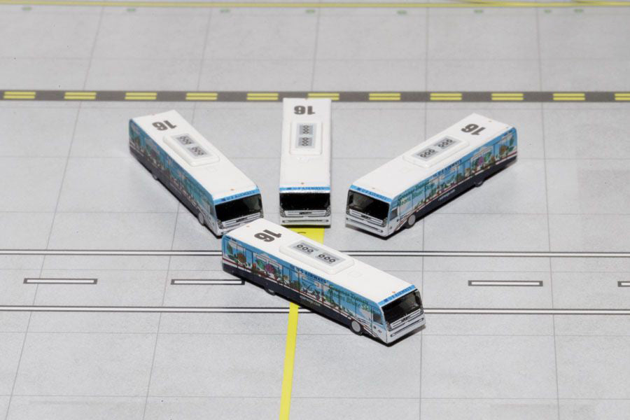 Cobus 3000 Passenger Bus White and Blue with Graphics "US Airways Shuttle Bus - Greener Transit" 4 Piece Set 1/400 Diecast Models by GeminiJets - image 2