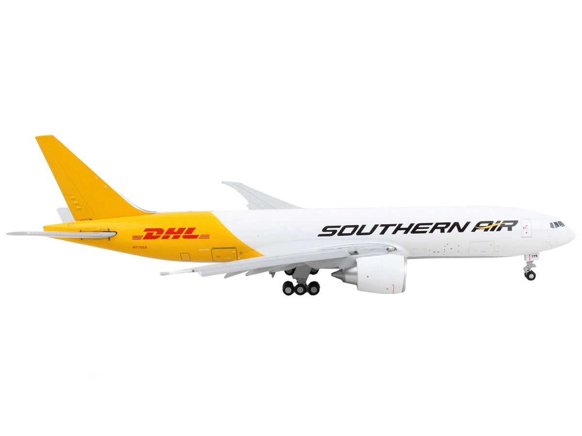 Boeing 777F Commercial Aircraft with Flaps Down "Southern Air - DHL" White and Yellow 1/400 Diecast Model Airplane by GeminiJets - image 2