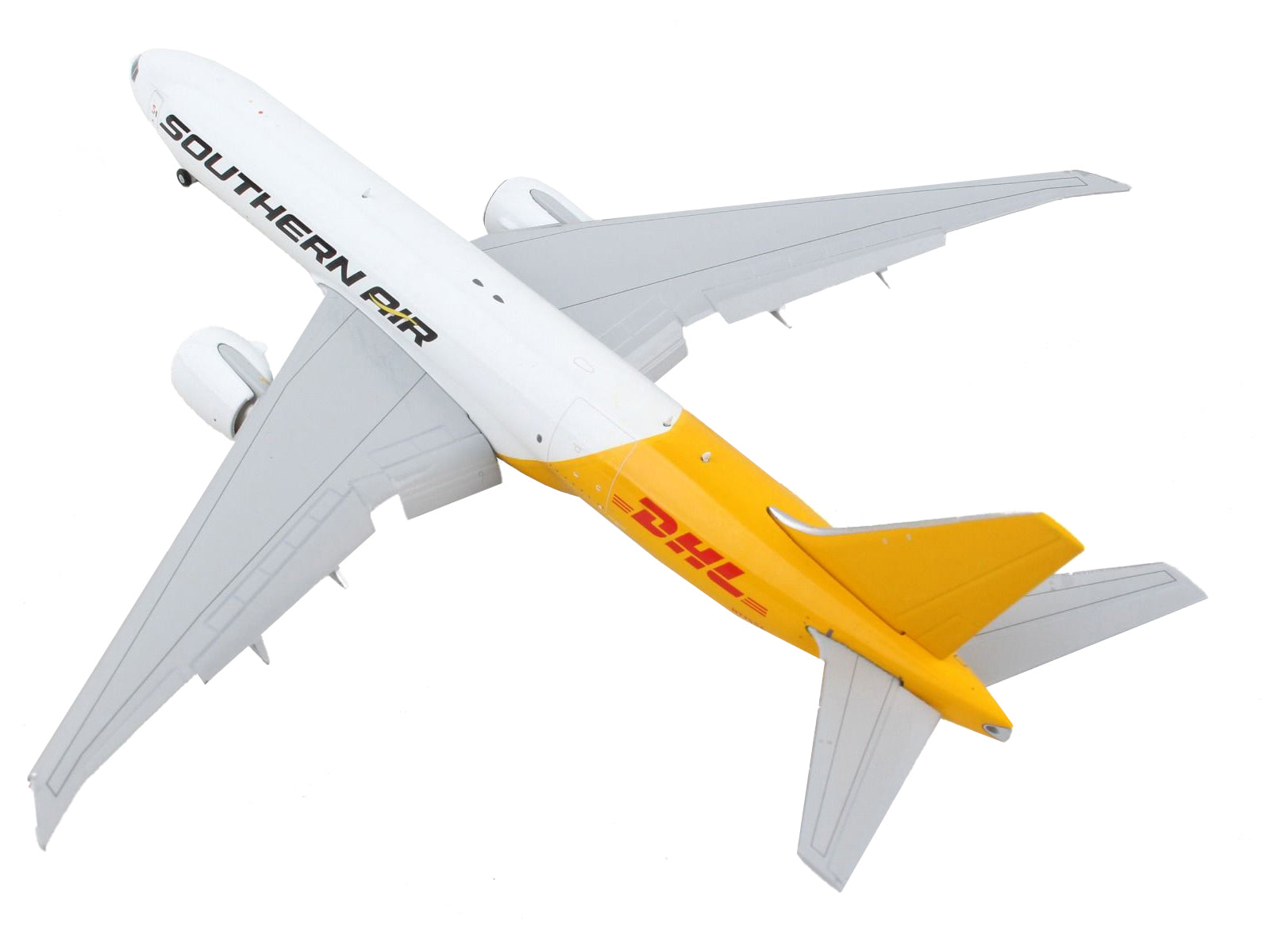 Boeing 777F Commercial Aircraft with Flaps Down "Southern Air - DHL" White and Yellow 1/400 Diecast Model Airplane by GeminiJets - image 3