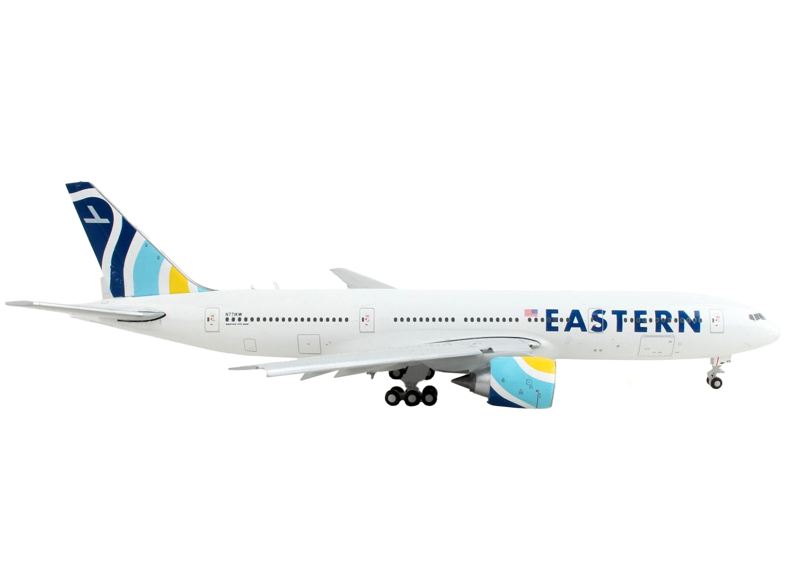 Boeing 777-200ER Commercial Aircraft with Flaps Down "Eastern Air Lines" White with Striped Tail 1/400 Diecast Model Airplane by GeminiJets - image 2
