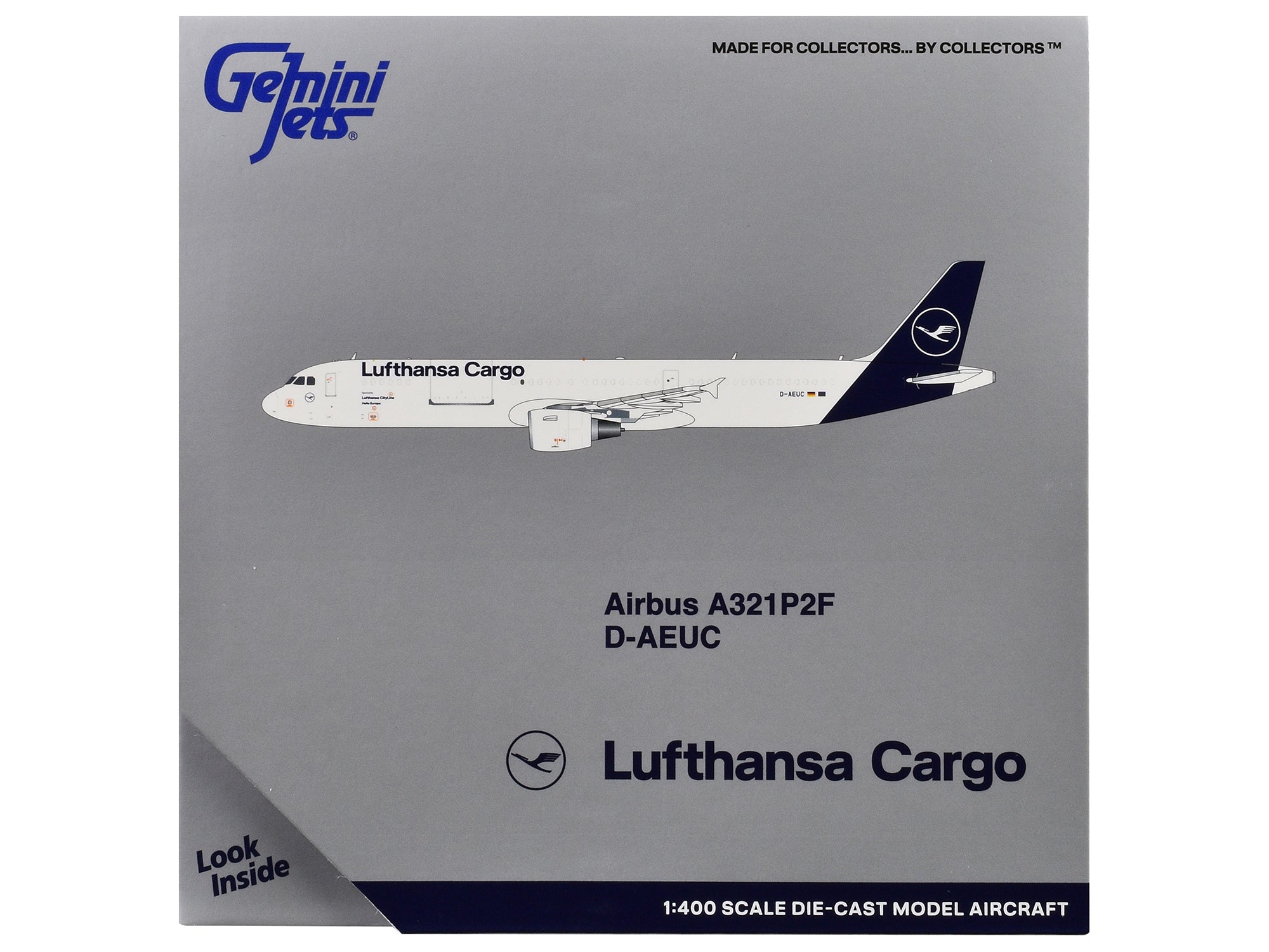 Airbus A321P2F Commercial Aircraft "Lufthansa Cargo" (D-AEUC) White with Blue Tail 1/400 Diecast Model Airplane by GeminiJets - image 3