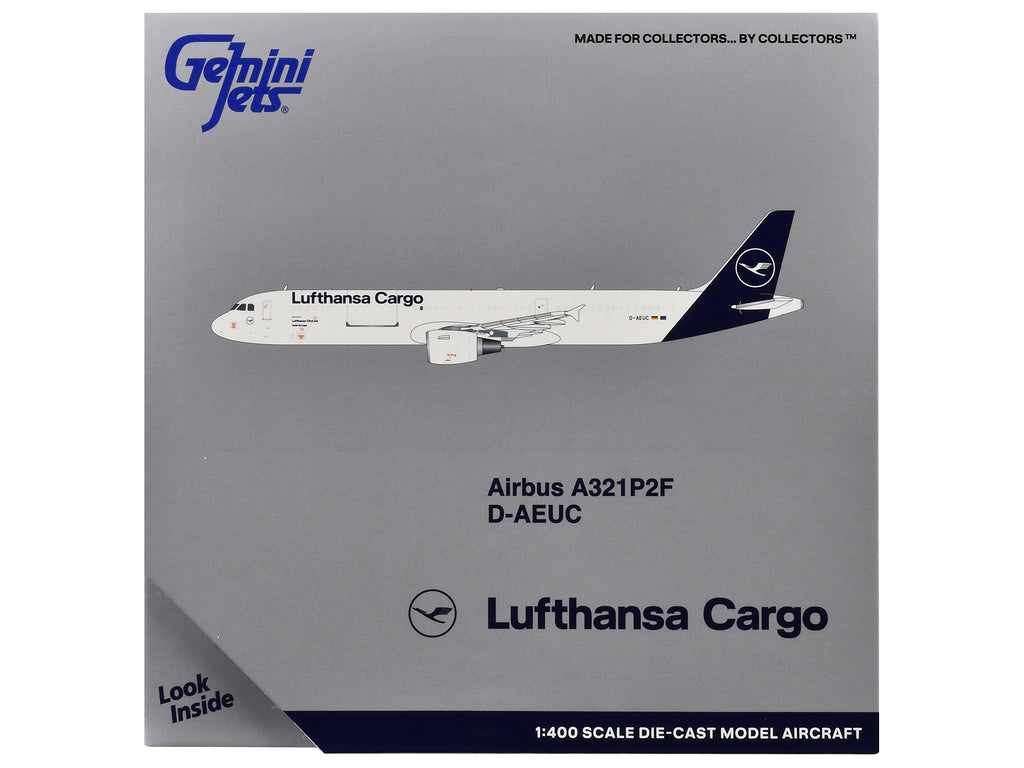 Airbus A321P2F Commercial Aircraft "Lufthansa Cargo" (D-AEUC) White with Blue Tail 1/400 Diecast Model Airplane by GeminiJets - image 3