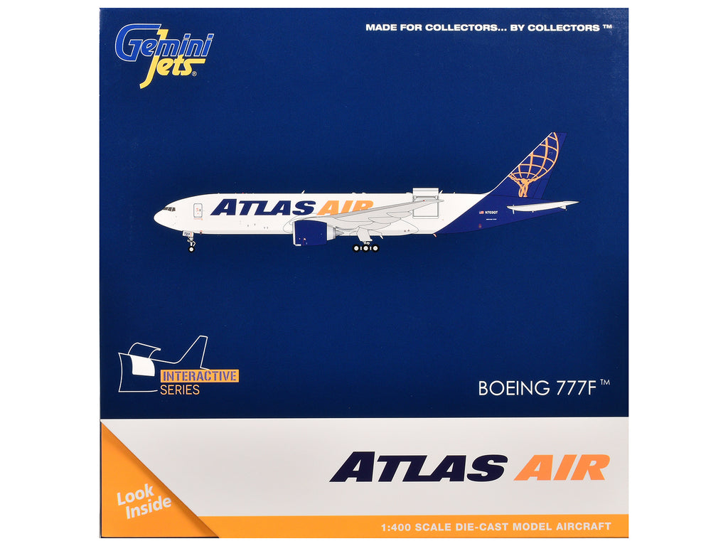 Boeing 777-200LRF Commercial Aircraft "Atlas Air" (N703GT) White with Blue Tail "Interactive Series" 1/400 Diecast Model Airplane by GeminiJets - image 3