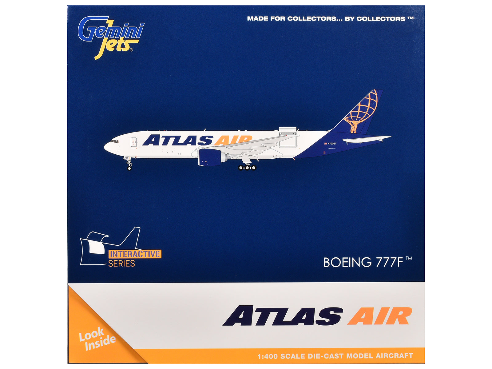 Boeing 777-200LRF Commercial Aircraft "Atlas Air" (N703GT) White with Blue Tail "Interactive Series" 1/400 Diecast Model Airplane by GeminiJets - image 3