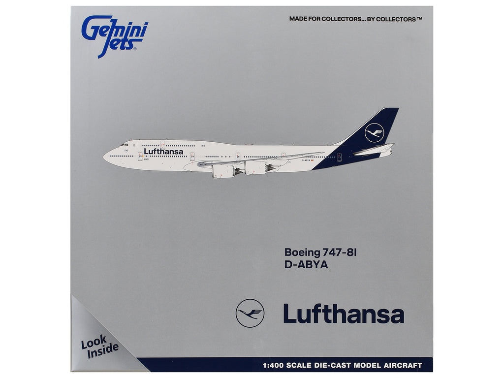 Boeing 747-8I Commercial Aircraft "Lufthansa" (D-ABYA) White with Dark Blue Tail 1/400 Diecast Model GeminiJets