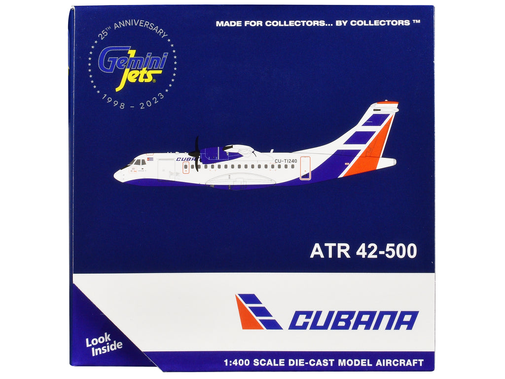 ATR 42-500 Commercial Aircraft "Cubana Airlines" (CU-T1240) White with Red and Blue Stripes 1/400 Diecast Model Airplane by GeminiJets - image 3