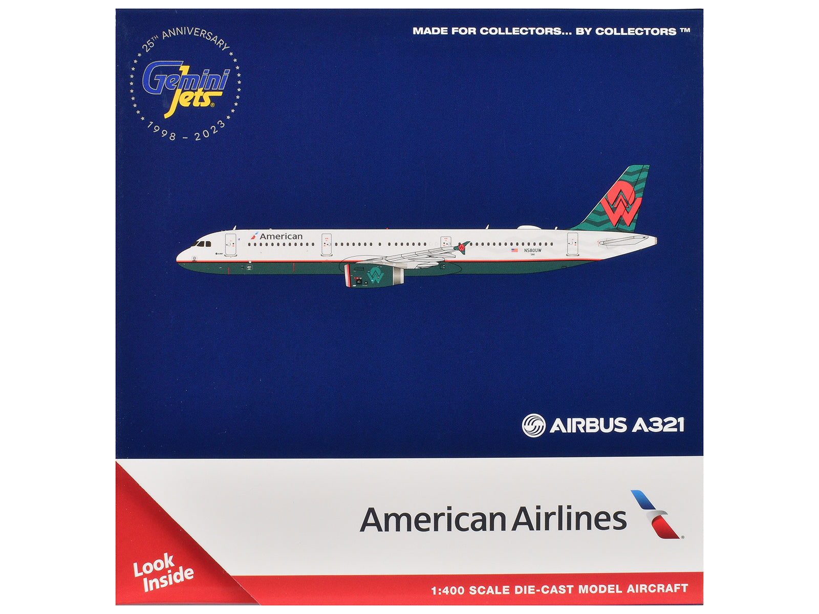 Airbus A321 Commercial Aircraft "American Airlines - America West Heritage Jet" (N580UW) White with Tail Graphics 1/400 Diecast Model Airplane by GeminiJets - image 3