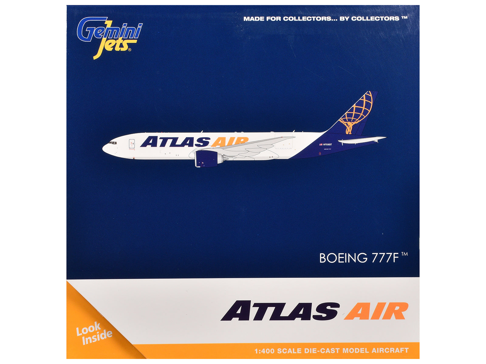 Boeing 777-200LR Commercial Aircraft "Atlas Air" (N703GT) White with Blue Tail 1/400 Diecast Model Airplane by GeminiJets - image 3