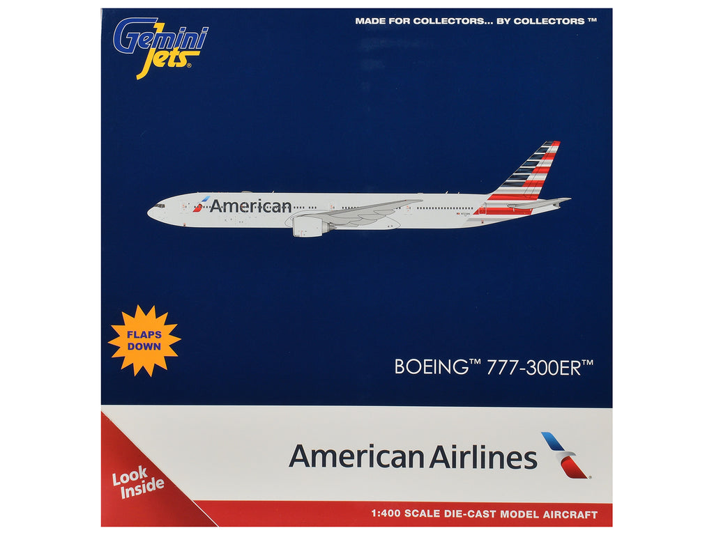 Boeing 777-300ER Commercial Aircraft with Flaps Down "American Airlines" (N722AN) Gray with Striped Tail 1/400 Diecast Model by GeminiJets - image 3