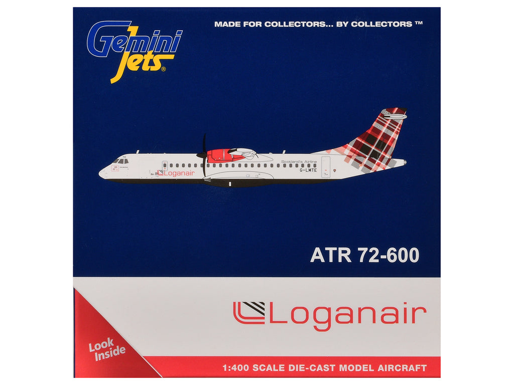 ATR 72-600 Commercial Aircraft "Loganair - Scotland's Airline" (G-LMTE) White with Red Plaid Tail 1/400 Diecast Model by GeminiJets - image 3