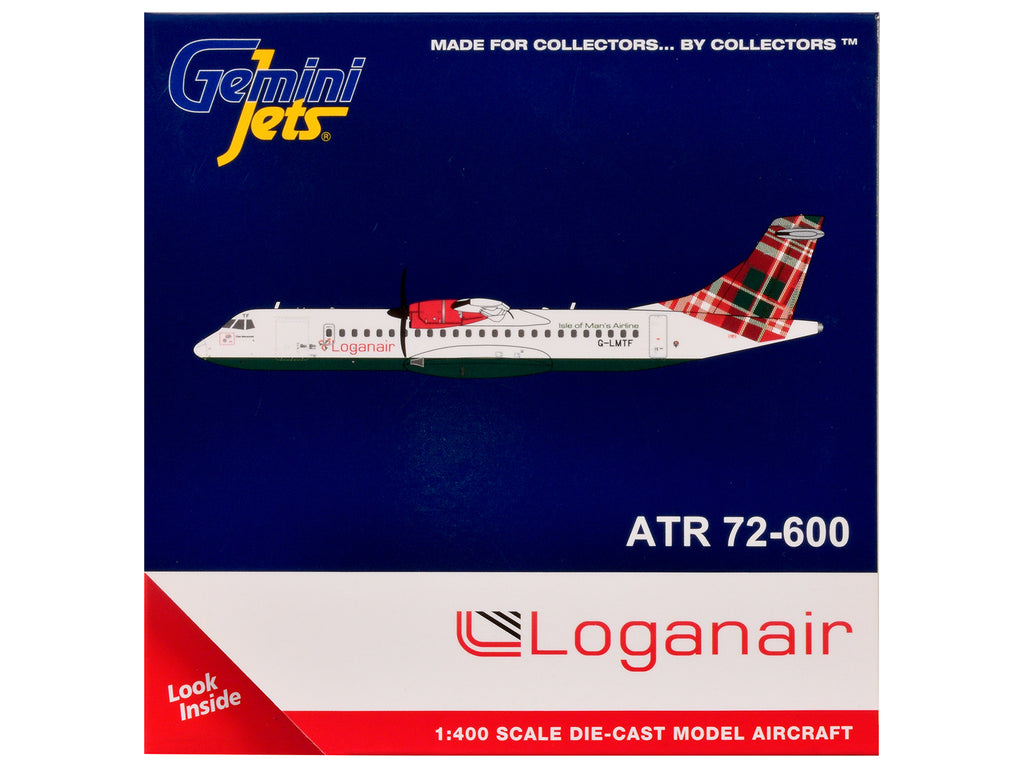ATR 72-600 Commercial Aircraft "Loganair - Isle of Man's Airline" (G-LMTE) White with Red and Green Plaid Tail 1/400 Diecast Model by GeminiJets - image 3