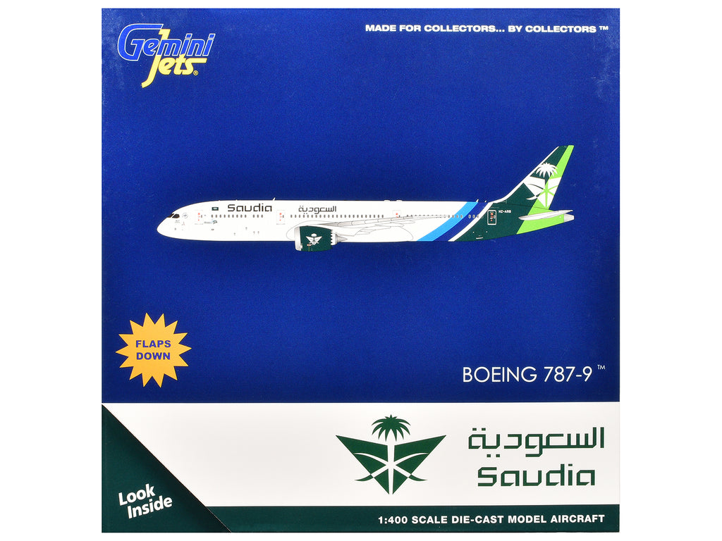 Boeing 787-9 Commercial Aircraft with Flaps Down "Saudia Airline" (HZ-ARB) White with Tail Graphics 1/400 Diecast Model Airplane by GeminiJets - image 3