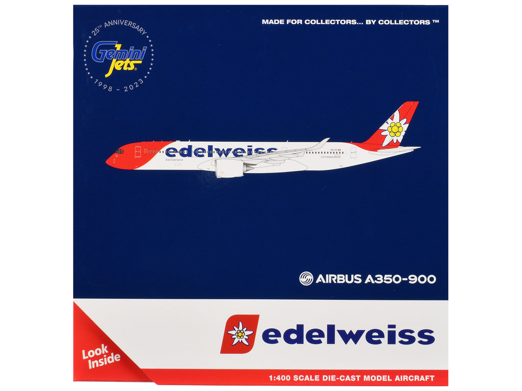 Airbus A350-900 Commercial Aircraft with Flaps Down Configuration "Edelweiss Air" (HB-IHC) White with Red Tail 1/400 Diecast Model Airplane by GeminiJets - image 3