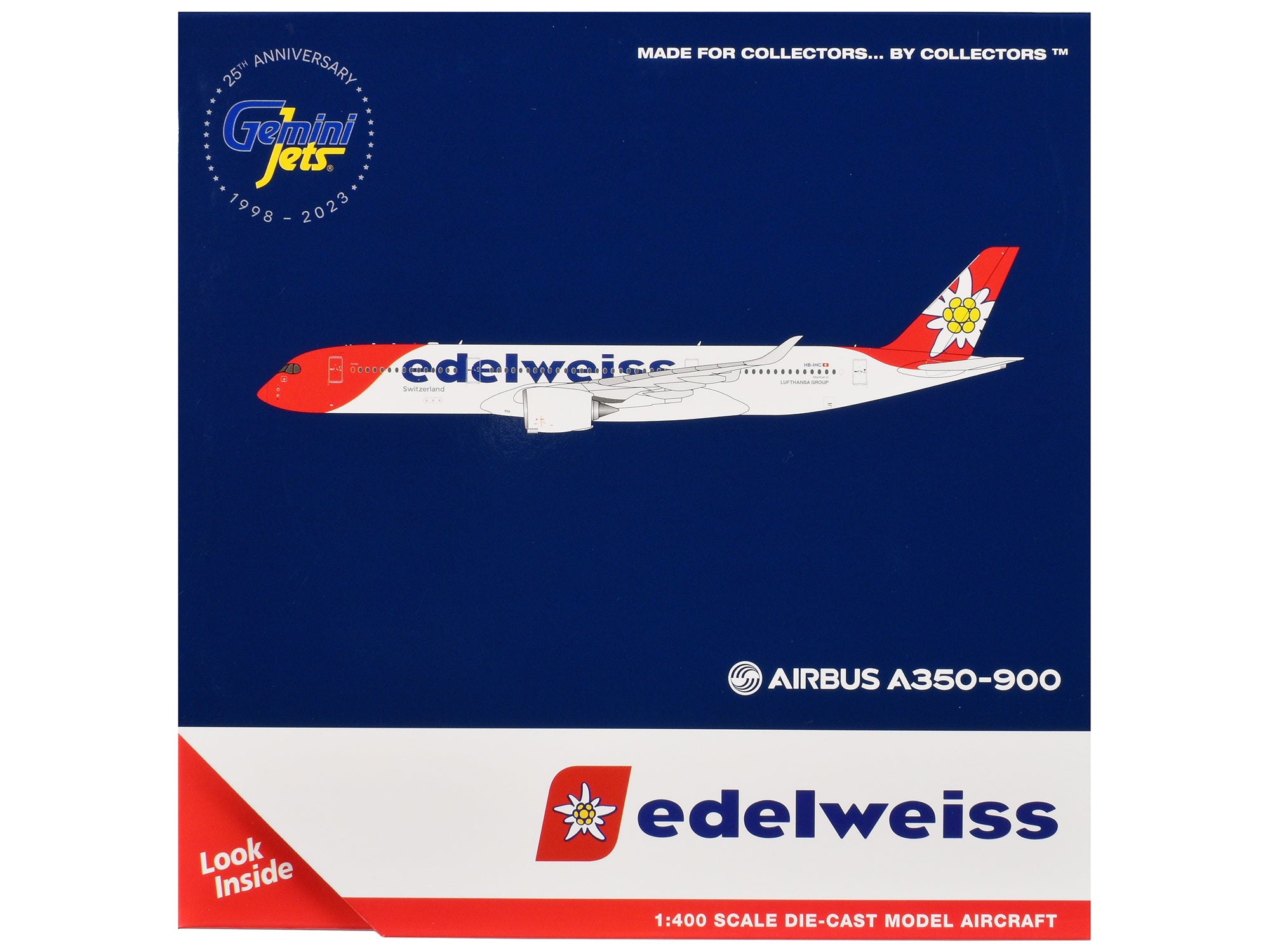 Airbus A350-900 Commercial Aircraft with Flaps Down Configuration "Edelweiss Air" (HB-IHC) White with Red Tail 1/400 Diecast Model Airplane by GeminiJets - image 3