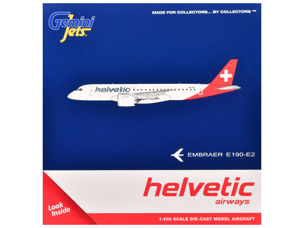 Embraer E190-E2 Commercial Aircraft "Helvetic Airways" (HB-AZC) White with Red Tail 1/400 Diecast Model Airplane by GeminiJets - image 3