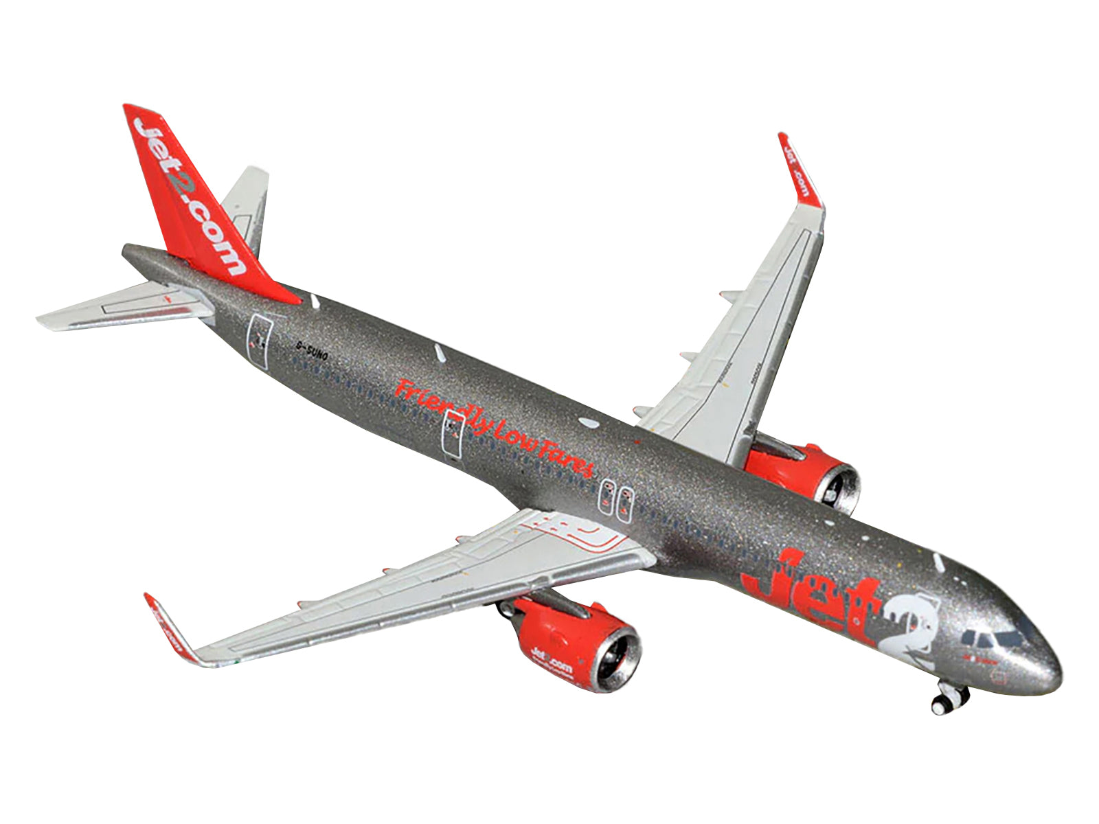Airbus A321neo Commercial Aircraft "Jet2" (G-SUNO) Gray Metallic with Red Tail 1/400 Diecast Model Airplane by GeminiJets - image 2