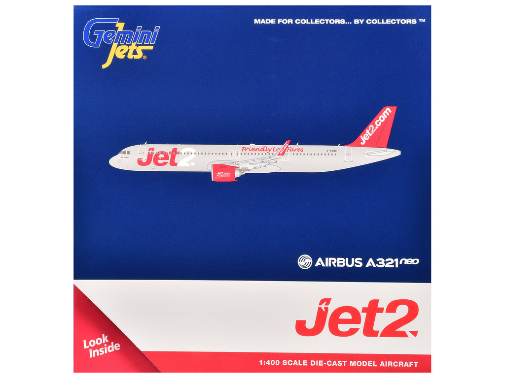Airbus A321neo Commercial Aircraft "Jet2" (G-SUNO) Gray Metallic with Red Tail 1/400 Diecast Model Airplane by GeminiJets - image 3