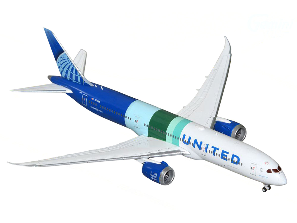 Boeing 787-9 Commercial Aircraft "United Airlines - The Future is SAF" (N24988) White and Blue with Stripes 1/400 Diecast Model Airplane by GeminiJets - image 2