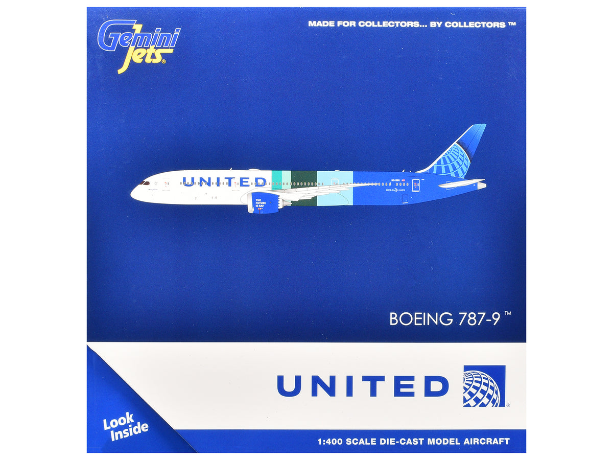 Boeing 787-9 Commercial Aircraft "United Airlines - The Future is SAF" (N24988) White and Blue with Stripes 1/400 Diecast Model Airplane by GeminiJets - image 3